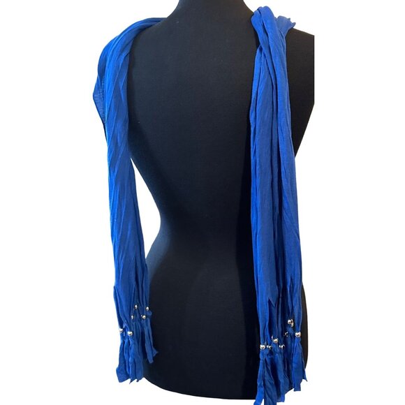 Blue Scarf w/Silver Chain Crown Gem Pendant (Brand Unknown-READ) - Picture 10 of 16
